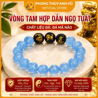 Vòng tay tam hợp dàn ngọ tuất - vòng tay tuổi ngọ - chất liệu mã não xanh - may mắn tài lộc