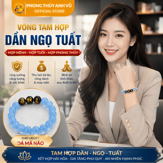 Vòng tay tam hợp dàn ngọ tuất - vòng tay tuổi ngọ - chất liệu mã não xanh - may mắn tài lộc