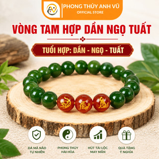 Vòng tay may mắn tuổi dần - vòng tam hợp dần ngọ tuất - chất liệu mã não xanh - may mắn tài lộc