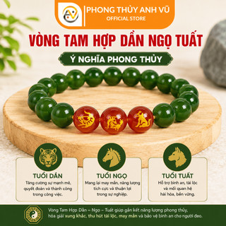 Vòng tay may mắn tuổi dần - vòng tam hợp dần ngọ tuất - chất liệu mã não xanh - may mắn tài lộc