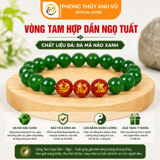 Vòng tay may mắn tuổi dần - vòng tam hợp dần ngọ tuất - chất liệu mã não xanh - may mắn tài lộc