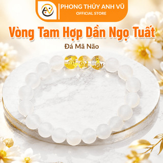 Vòng tay tuổi ngọ - vòng tam hợp dần ngọ tuất - chất liệu mã não trắng - may mắn tài lộc