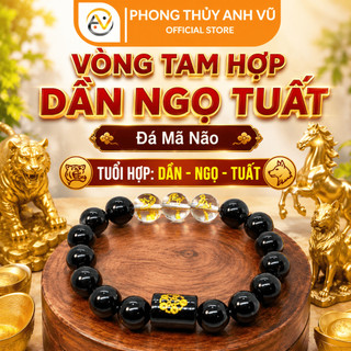 Vòng tay mệnh mộc - vòng tam hợp quý nhân dần ngọ tuất - chất liệu mã não đen - may mắn tài lộc