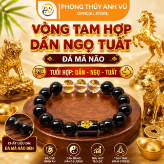 Vòng tay mệnh mộc - vòng tam hợp quý nhân dần ngọ tuất - chất liệu mã não đen - may mắn tài lộc