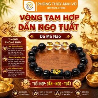 Vòng tay mệnh mộc - vòng tam hợp quý nhân dần ngọ tuất - chất liệu mã não đen - may mắn tài lộc