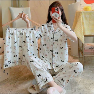 Combo 3 món bộ đồ ngủ (áo+quần dài+quần đùi) mát mẻ phù hợp bố mùa hàng Chuẩn QCCC-HH158