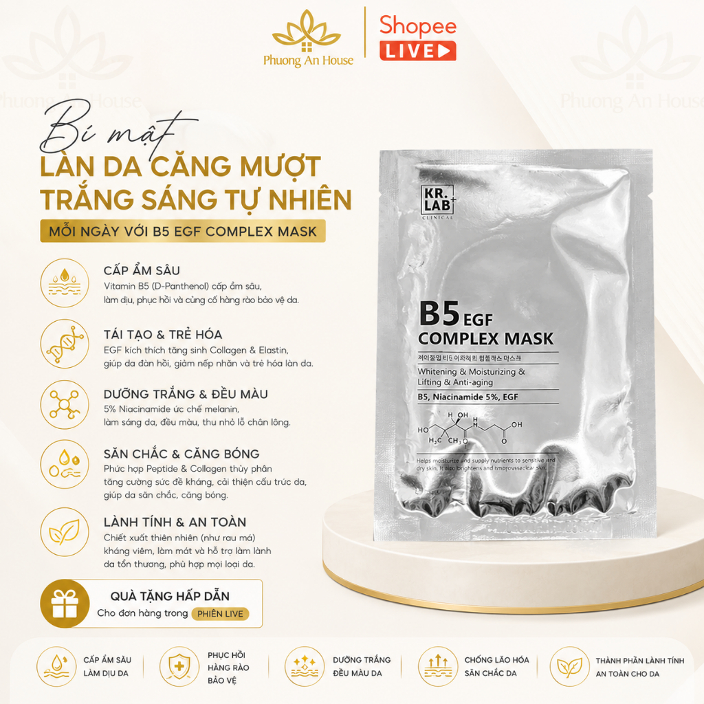 Mặt nạ B5 EGF Kr.Lab cấp ẩm phục hồi, dưỡng trắng da