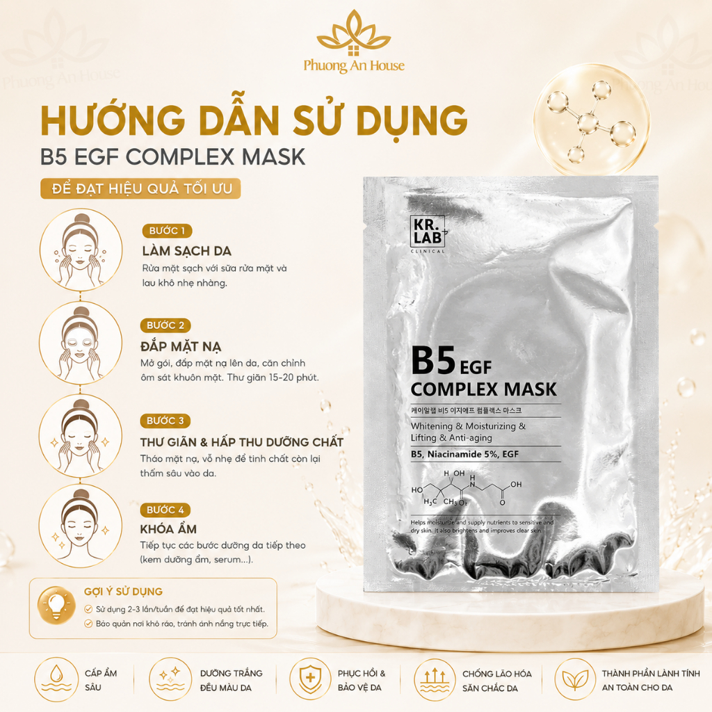 Mặt nạ B5 EGF Kr.Lab cấp ẩm phục hồi, dưỡng trắng da