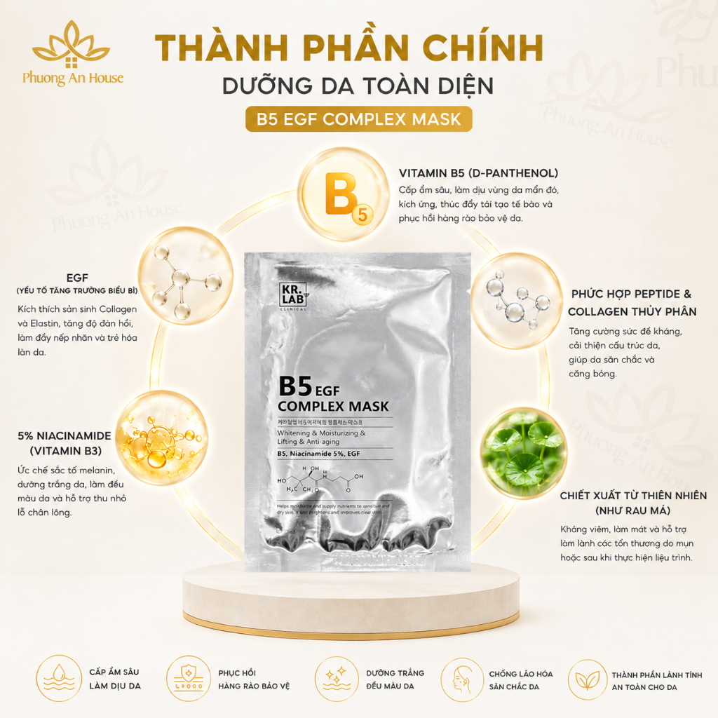 Mặt nạ B5 EGF Kr.Lab cấp ẩm phục hồi, dưỡng trắng da