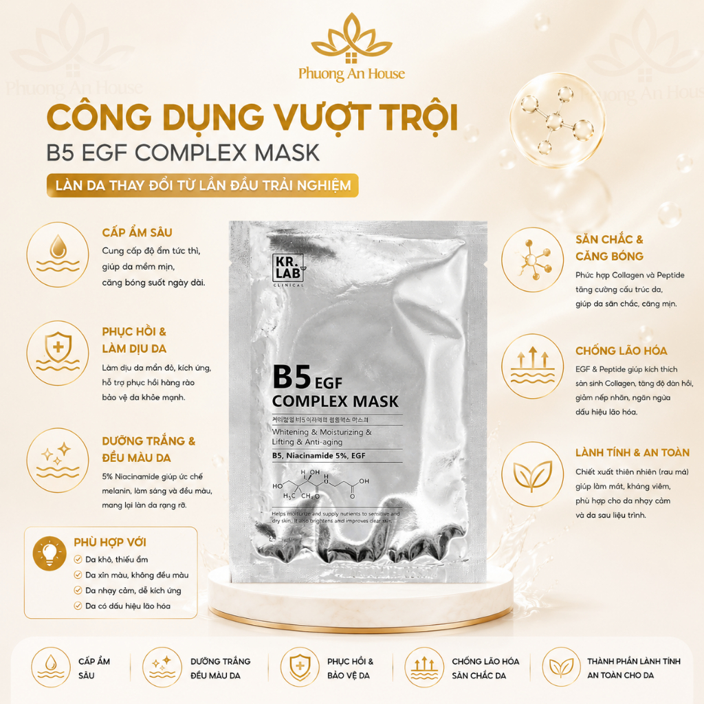 Mặt nạ B5 EGF Kr.Lab cấp ẩm phục hồi, dưỡng trắng da