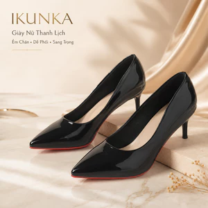 IKUNKA Giày Cao Gót Nữ Mũi Nhọn Sandal Công Sở Da Bóng Mềm, Giày Búp Bê Đi Làm Full Hộp