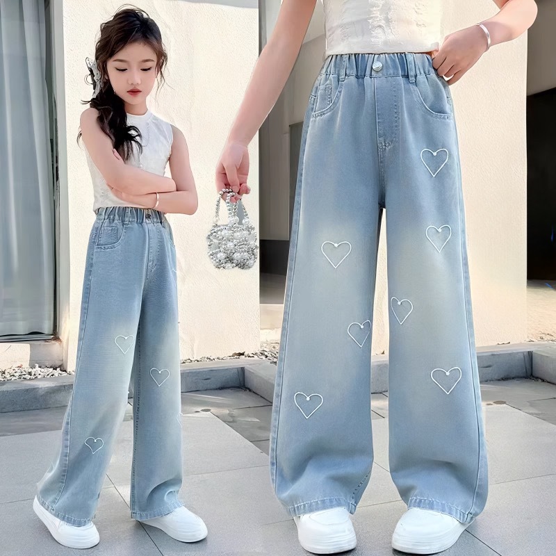 Quần jeans suông trái tim cho bé gái size đại BEESHOP KM0018