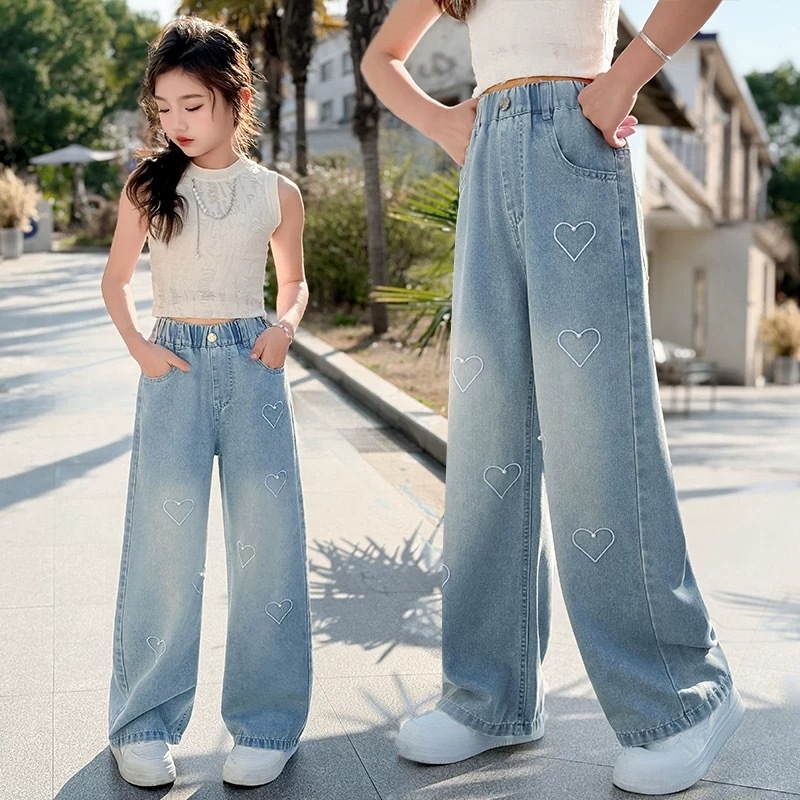 Quần jeans suông trái tim cho bé gái size đại BEESHOP KM0018