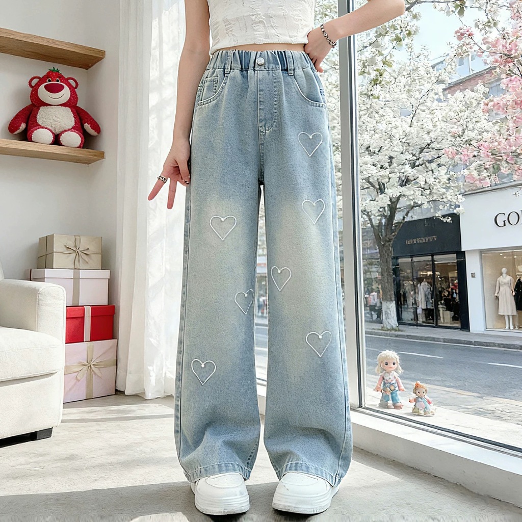 Quần jeans suông trái tim cho bé gái size đại BEESHOP KM0018