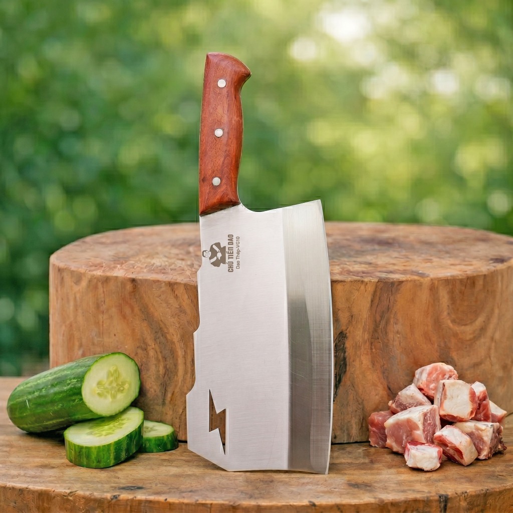 Dao nhà bếp Chuyên Chặt TIA SÉT nặng 1kg dày 5 li chuyên Chặt xương hạng nặng xương ống heo, ống trâu, bò VG-10