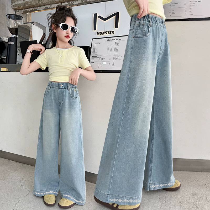 Quần jean suông thêu gấu cho bé gái size đại BEESHOP KM0019
