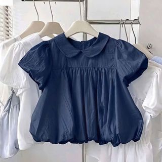Áo kiểu nữ babydoll cổ lá sen tay búp phồng dáng xòe nhẹ voan mềm xanh mint hồng VANISA SM105
