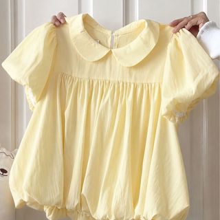 Áo babydoll nữ cổ sen phối bèo tay phồng form rộng tiểu thư che khuyết điểm trắng vàng VANISA SM105