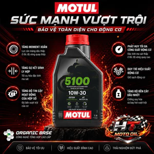 Motul Dầu Nhớt Xe Máy Cao Cấp Tổng Hợp MOTUL 5100 4T 10W30 1L Chính Hãng API SP JASO MA2 Công Nghệ Ester Bảo Vệ Động Cơ