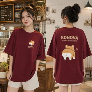 Áo Thun Cotton 100% Form Oversize KONOVA Unisex Nam Nữ In Chó Corgi 2 MẶT