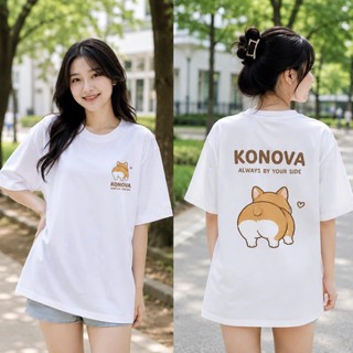 Áo Thun Cotton 100% Form Oversize KONOVA Unisex Nam Nữ In Chó Corgi 2 MẶT