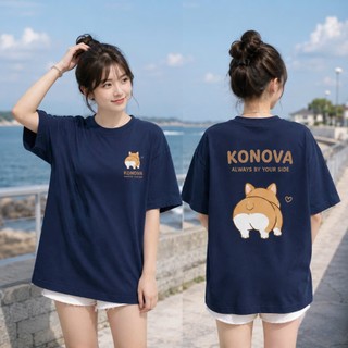 Áo Thun Cotton 100% Form Oversize KONOVA Unisex Nam Nữ In Chó Corgi 2 MẶT