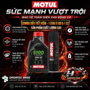 Motul Combo Dầu nhớt xe máy 5100 4T 10W30 1L & Xịt sên C2 CHAIN LUBE ROAD 0.15L - Sản phẩm chất lượng cao tiết kiệm