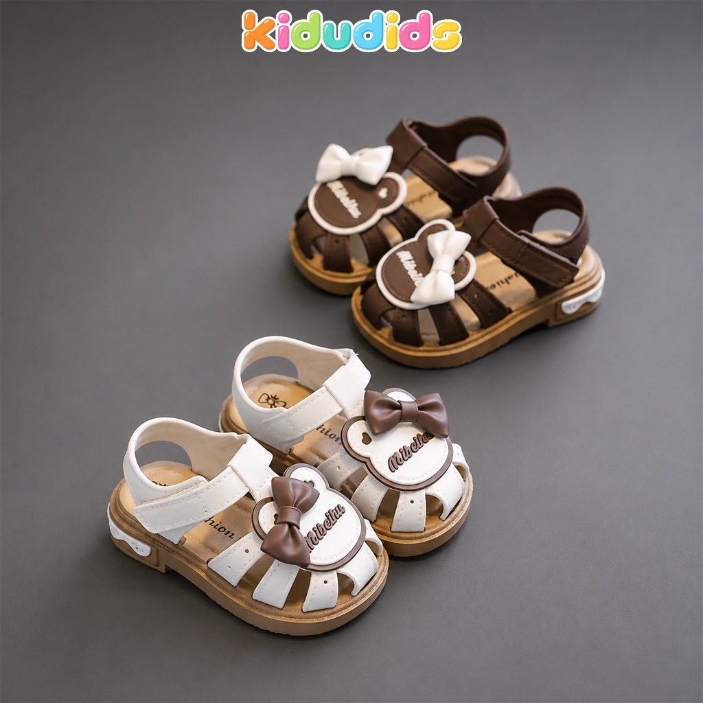 Dép Sandal Bé Gái Kidudids Gấu Nơ Xinh Có Còi Chống Trượt Êm Chân Tập Đi Cho Bé Size 18-23