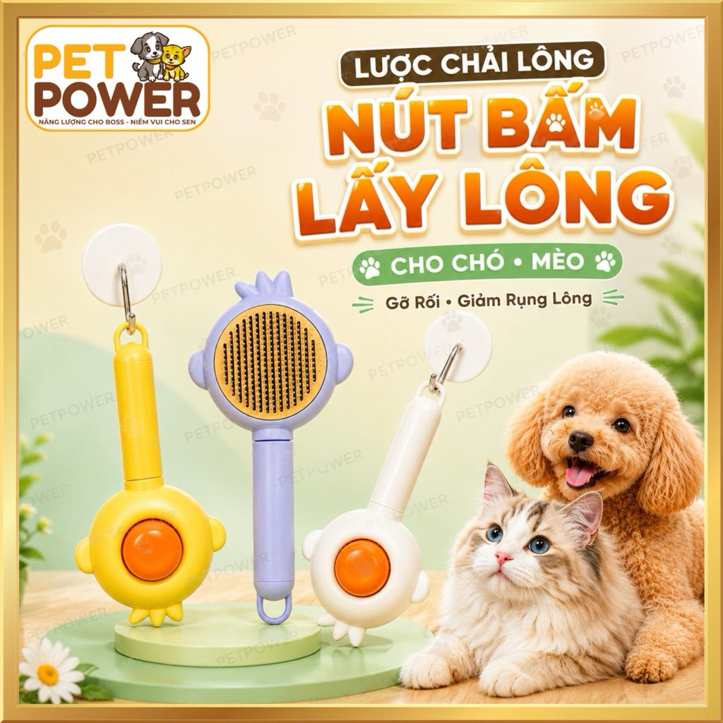 Lược Chải Lông Cho Chó Mèo Có Nút Bấm Lấy Lông - Gỡ Rối, Giảm Rụng, Nhiều Màu