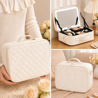 Cốp Đựng Đồ Makeup Da PU Có Gương Đèn LED - Chống Nước Chống Sốc Xách Tay Du Lịch Chuyên Nghiệp[🎁Tặng kính râm]