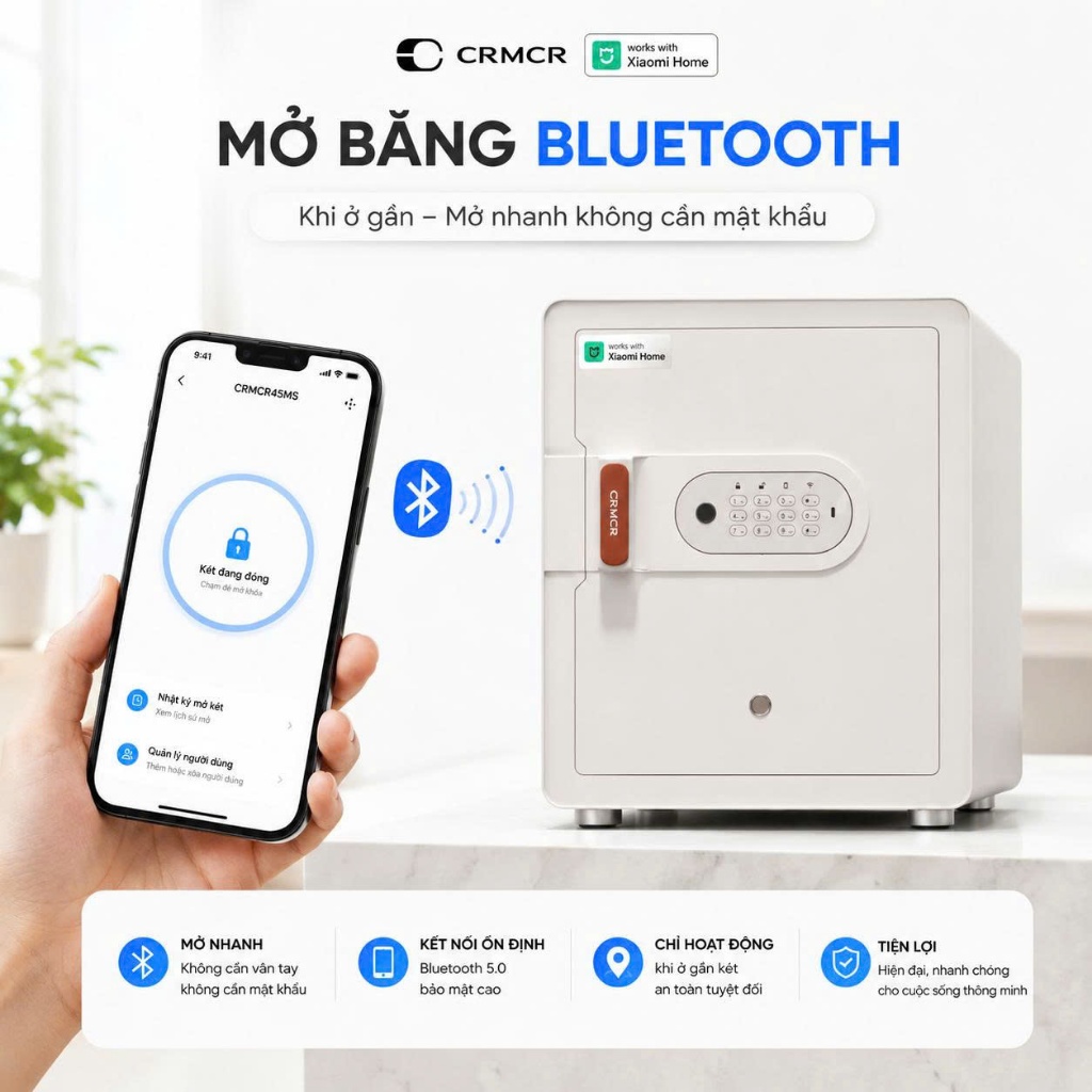 Két sắt mini thông minh Xiaomi CRMCR 45MS vân tay điện tử có cảnh báo trộm về điện thoại miễn phí vận chuyển toàn quốc