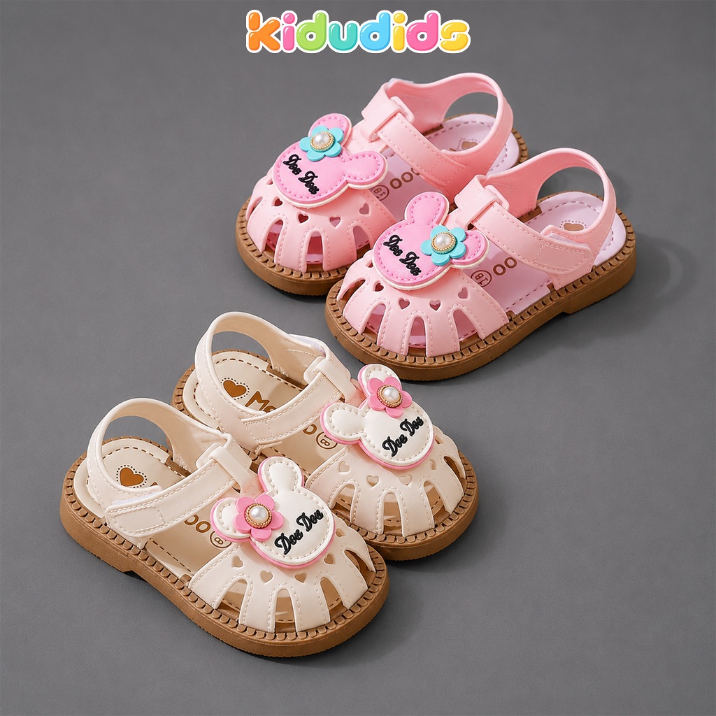 Dép Sandal Bé Gái Kidudids Hình Gấu Hoa Dễ Thương Chống Trượt Tập Đi Cho Bé Gái Size 15-19 Mã 066
