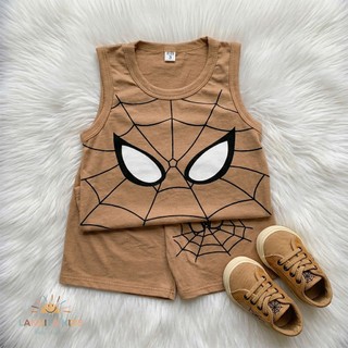 Set Bộ Ba Lỗ Bé Trai Spider-man Dễ Thương, Chất Thun Mềm Mát Thoáng Khí Mặc Hè Cho Bé 8-18kg