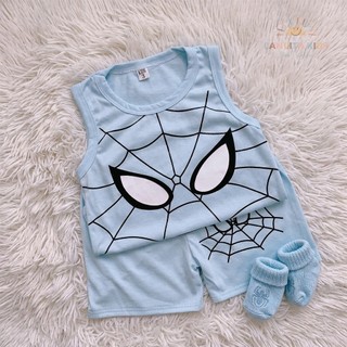 Set Bộ Ba Lỗ Bé Trai Spider-man Dễ Thương, Chất Thun Mềm Mát Thoáng Khí Mặc Hè Cho Bé 8-18kg