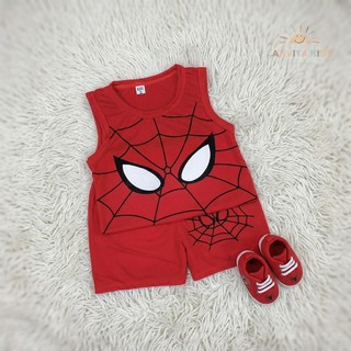 Set Bộ Ba Lỗ Bé Trai Spider-man Dễ Thương, Chất Thun Mềm Mát Thoáng Khí Mặc Hè Cho Bé 8-18kg