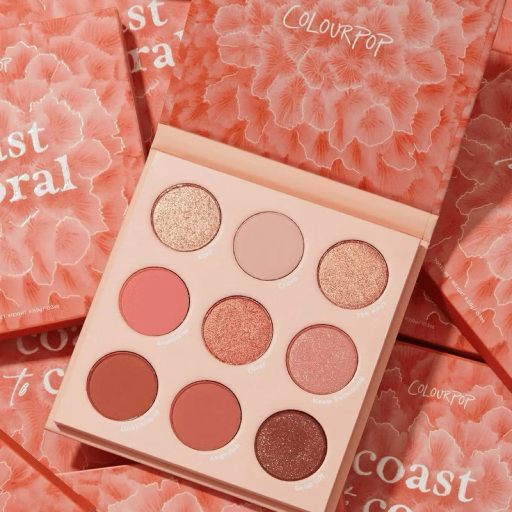 Bảng mắt Color pop 9 ô, các tông màu hồng, cam. Chất màu sáp, bám dính, thời trang, trẻ trung.