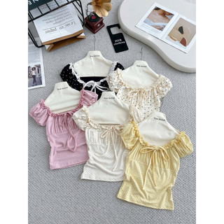 LT - Áo phông nữ cộc tay chất thun zip chấm bi cổ viền bèo 1811
