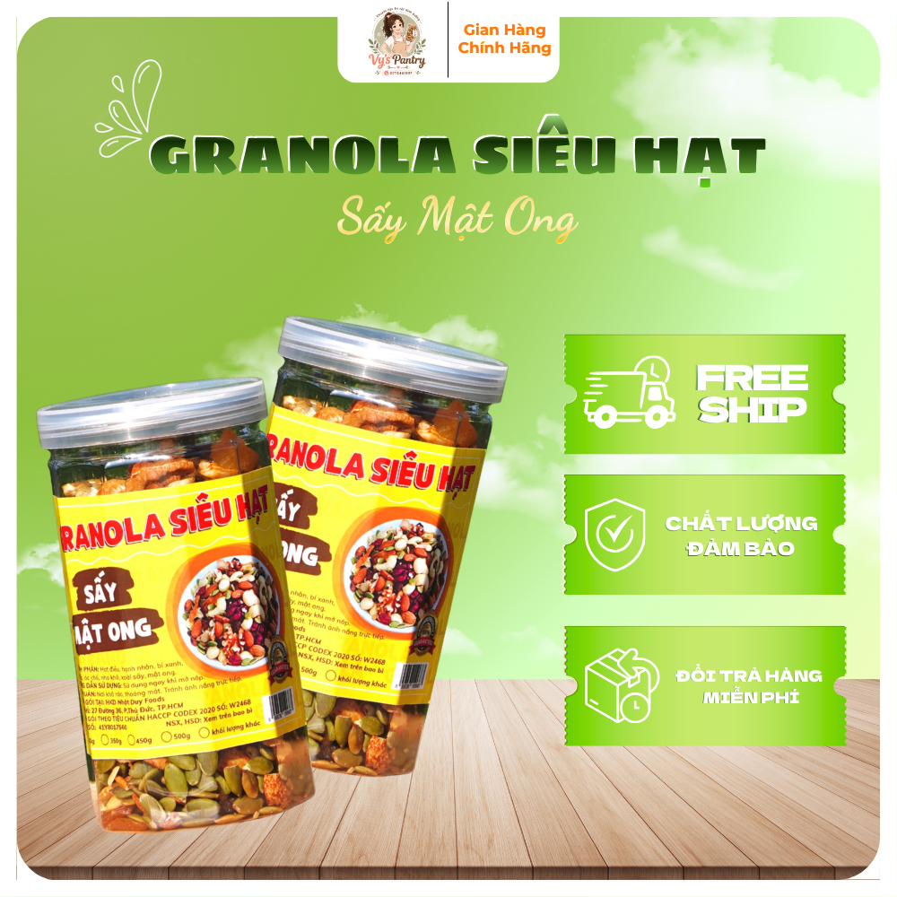 Granola Siêu Hạt Sấy Mật Ong 450g - Ngũ Cốc Healthy Ăn Sáng Dinh Dưỡng