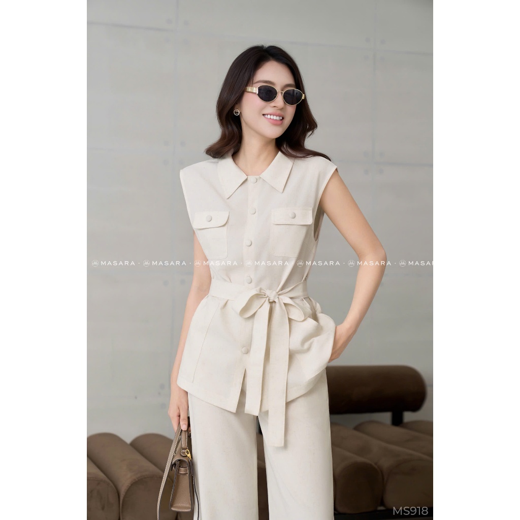 Set áo sát nách phối quần ống suông phong cách công sở thanh lịch MS918