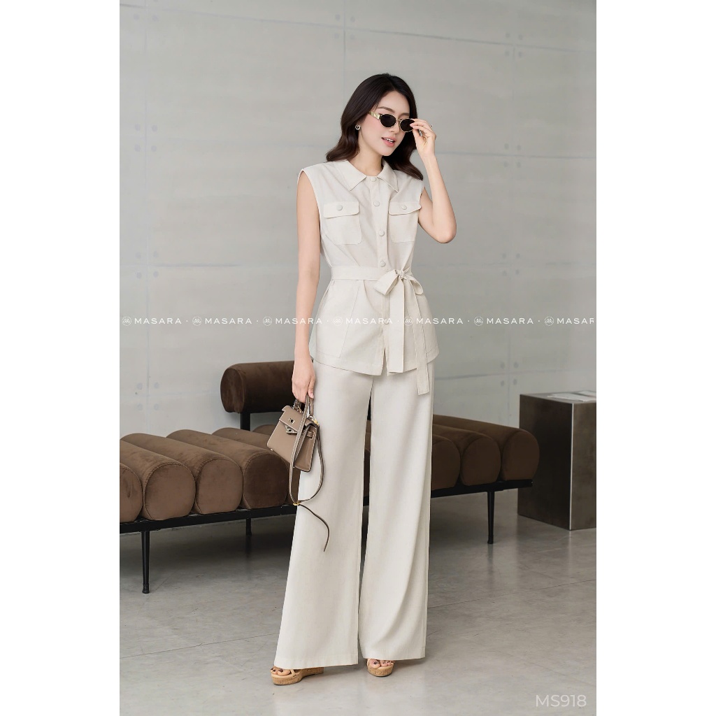 Set áo sát nách phối quần ống suông phong cách công sở thanh lịch MS918
