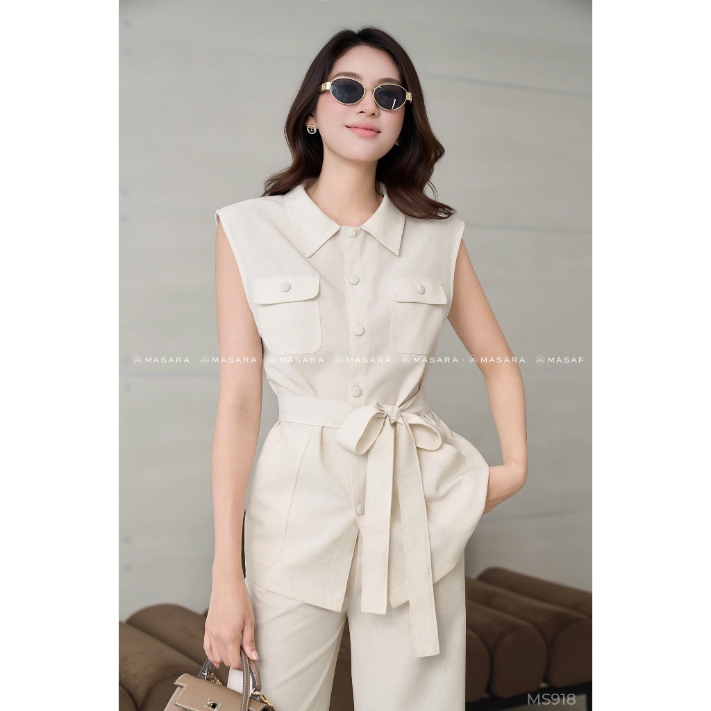 Set áo sát nách phối quần ống suông phong cách công sở thanh lịch MS918