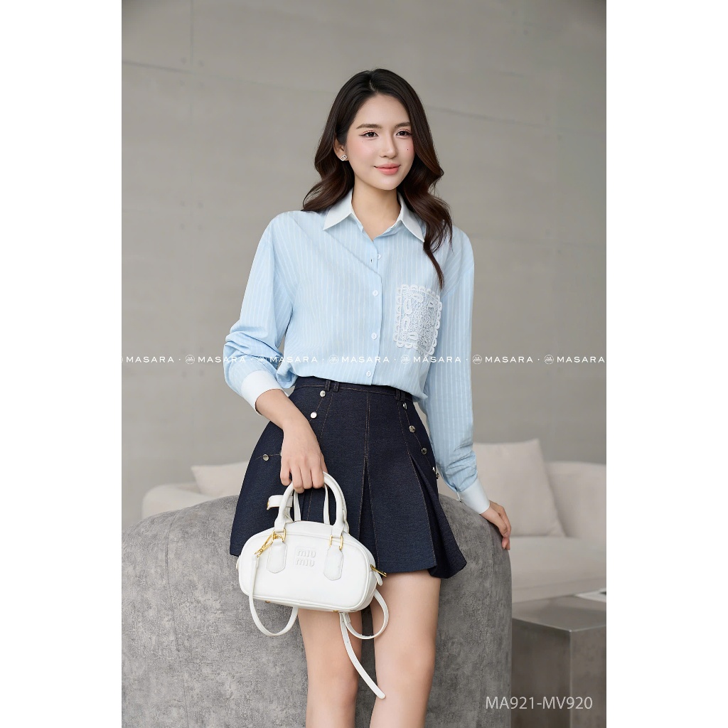 Chân váy jean ngắn xếp ly đính nút bạc phong cách năng động trẻ trung MV920