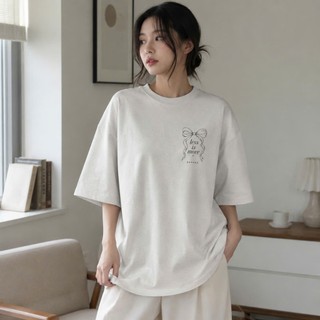 Áo Thun Oversize KONOVA Nữ Nam 100% Cotton Form Rộng In Nơ Less Is More Unisex Mềm Thoáng