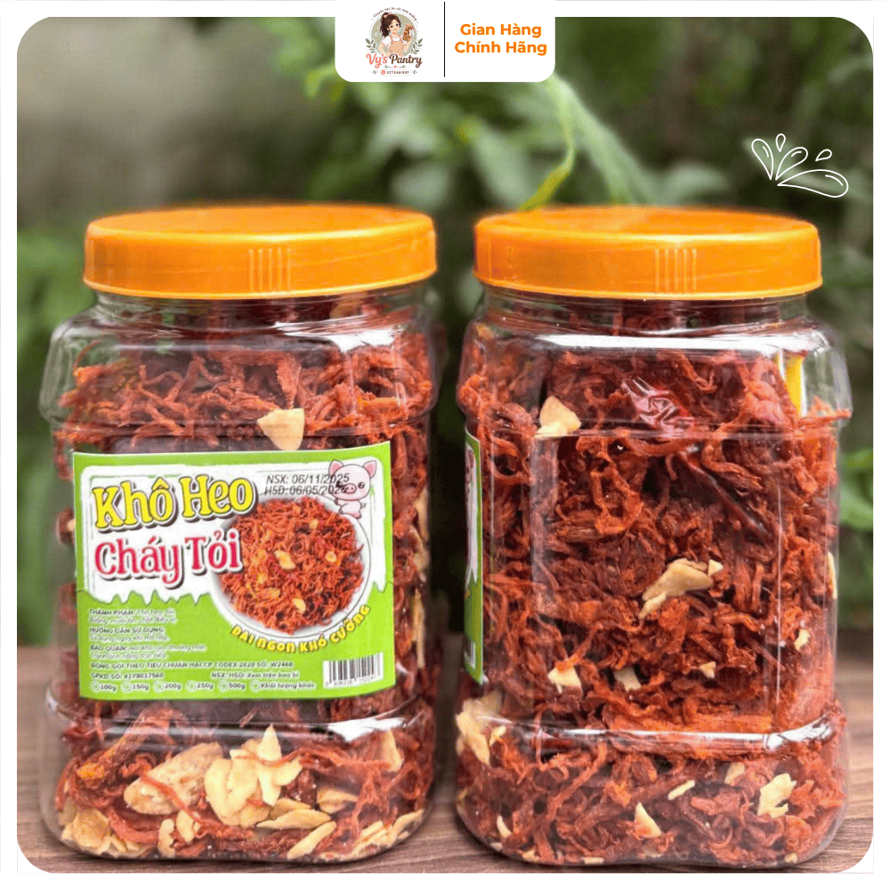 Khô Heo Cháy Tỏi 500g - Heo Khô Cháy Tỏi Cay Ngọt Ăn Vặt