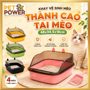 Khay Vệ Sinh Mèo Thành Cao Tai Mèo 48x34.5x18cm - Chống Văng Cát, Dễ Vệ Sinh