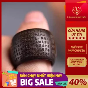 Nhẫn đeo ngón cái khắc hình Kinh Bát Nhã Tâm Kinh bằng gỗ trầm hương, đồ trang sức thủ công