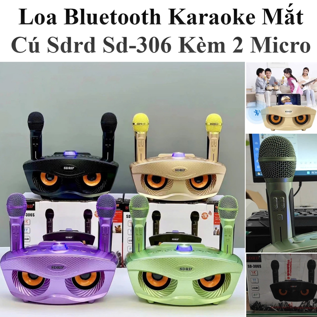 Loa Bluetooth Karaoke Mắt Cú Sdrd Sd-306 Kèm 2 Micro Âm Thanh Sống Động