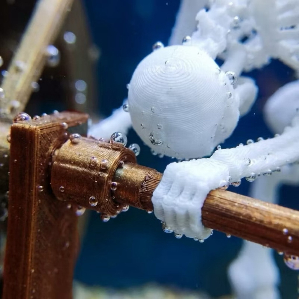 (KHÔNG KÈM MÁY) Mô Hình Skeleton Sủi Oxy Hồ Cá In 3D | Tượng Bộ Xương Trang Trí Bể Cá Kèm Guồng Nước