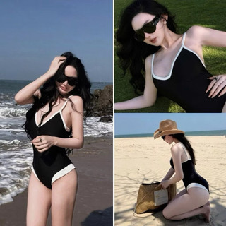 Bộ Bikini Body Viền Trắng Basic 2 Màu Đen-Xanh Hàng Loại 1 có kéo tăng đơ điều chỉnh dây sau