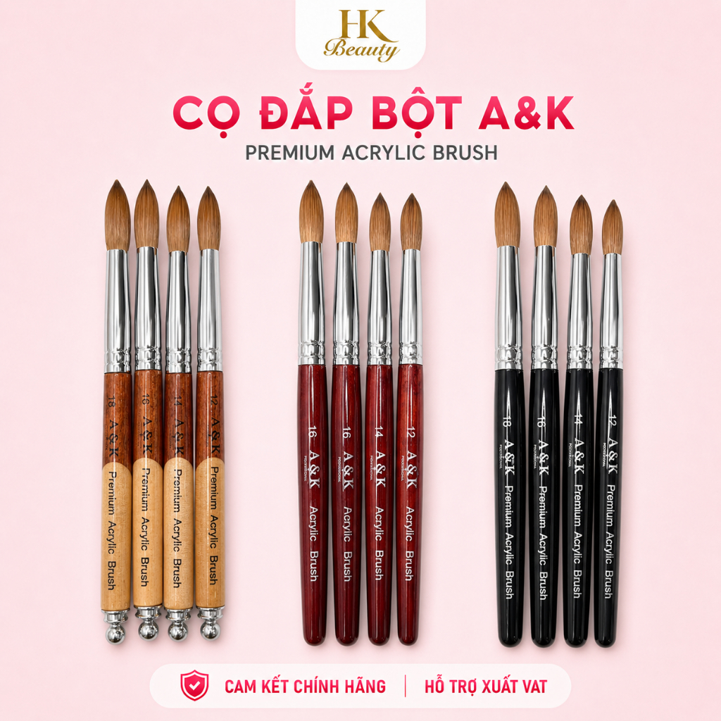 Cọ đắp bột cán gỗ A&K chuẩn form chuyên dụng ngành nails